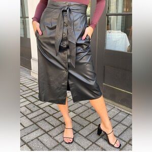 ASTR THE LABEL LORETTE TIE WAIST FAUX LEATHER MIDI SKIRT Size Medium